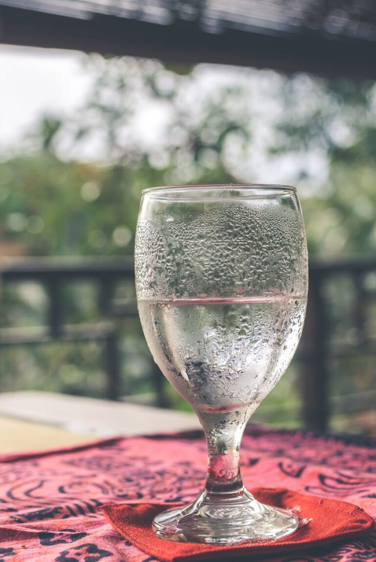 wine glass filled with water